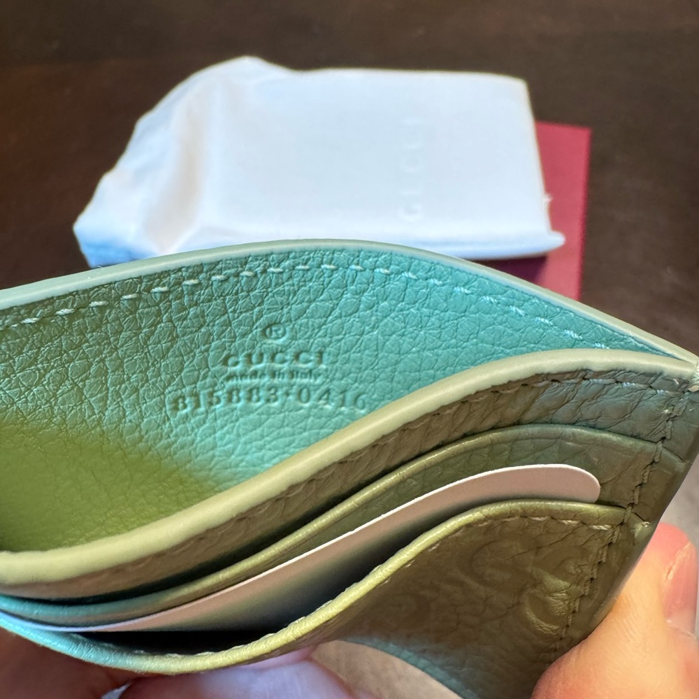 New Authentic Gucci GG Logo Card Case Walllet Green Leather - Picture 8 of 10